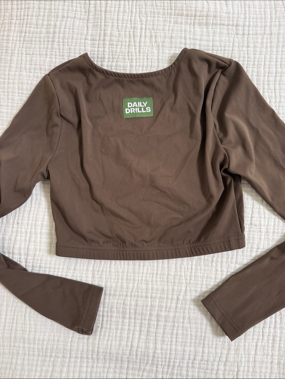Daily Drills Brown Long Sleeve Crop Top with Logo Patch